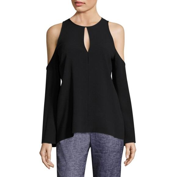 Theory Sarver Rosina Crepe Cold Shoulder Top Black Size Medium - Picture 1 of 15